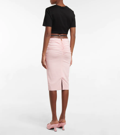 Shop Versace Ruched Midi Skirt In Rose