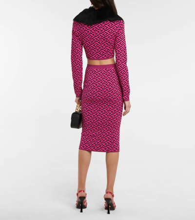 Shop Versace La Greca High-rise Midi Skirt In Fuxia