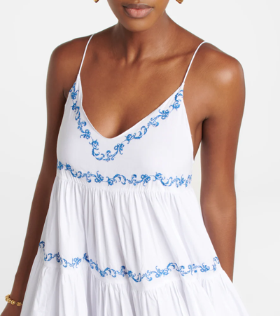 Shop Caroline Constas Katrina Embroidered Poplin Midi Dress In White Blue Emb