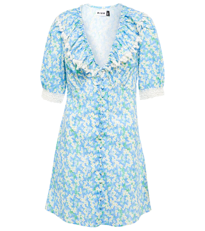 Rixo London Anya Printed Cotton Minidress In Blue Tropical Floral
