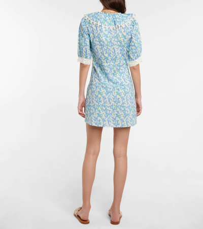 Rixo London Anya Printed Cotton Minidress In Blue Tropical Floral