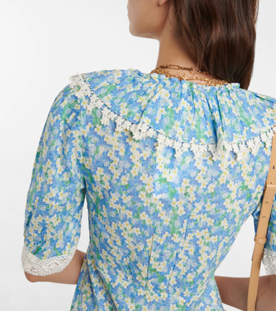 Rixo London Anya Printed Cotton Minidress In Blue Tropical Floral
