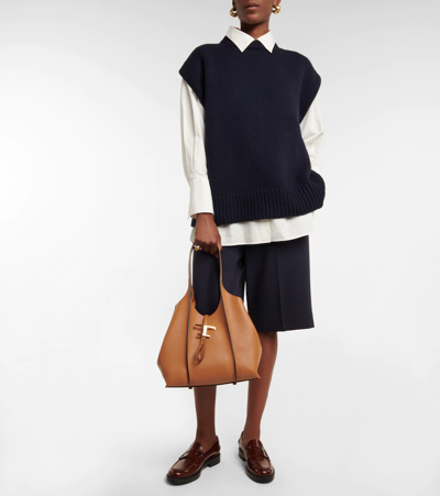 Shop Tod's Timeless Medium Leather Tote Bag In Kenia Scuro