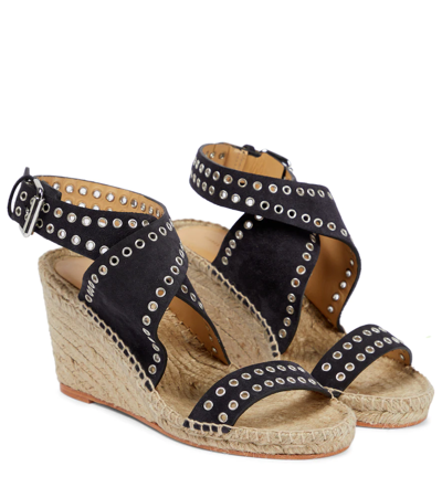 Shop Isabel Marant Iriane Wedge Suede Espadrille Sandals In Faded Black