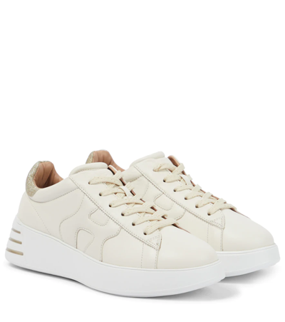 Shop Hogan Rebel Leather Sneakers In Yogurt+oro Pallido