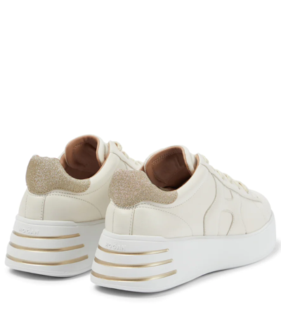 Shop Hogan Rebel Leather Sneakers In Yogurt+oro Pallido