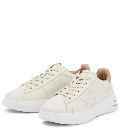 Shop Hogan Rebel Leather Sneakers In Yogurt+oro Pallido