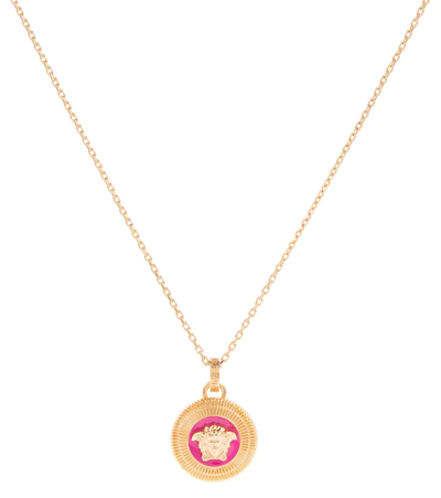 Shop Versace Medusa Necklace In  Gold-cerise