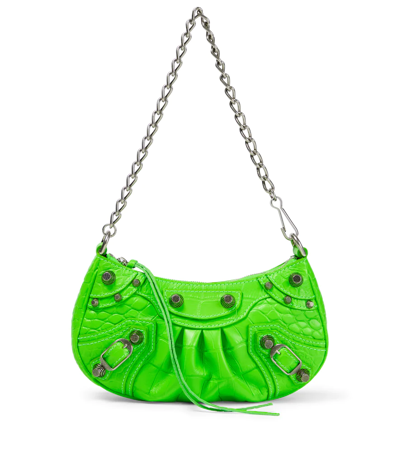 Shop Balenciaga Le Cagole Mini Leather Shoulder Bag In Acid Green