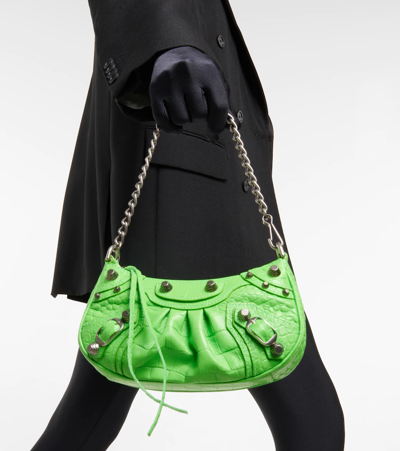 Shop Balenciaga Le Cagole Mini Leather Shoulder Bag In Acid Green