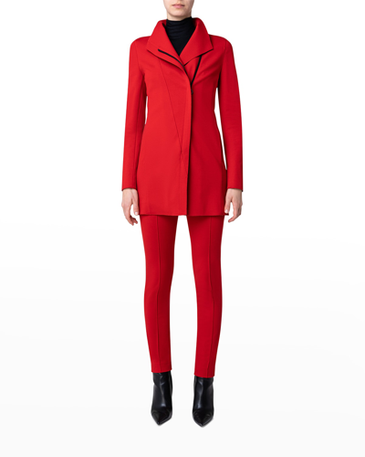 Shop Akris Punto Asymmetric-zip Straight Jersey Jacket In Red