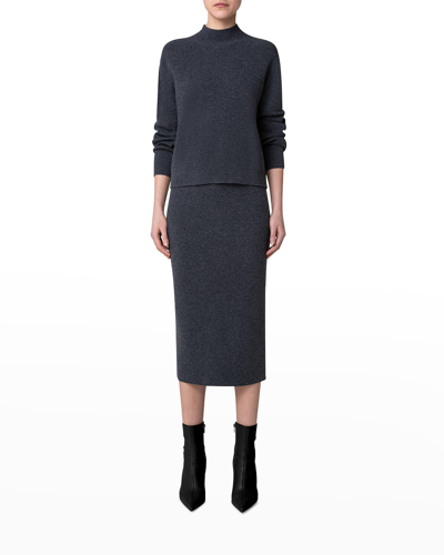 Shop Akris Punto Virgin Wool-cashmere Midi Pencil Skirt In Slate