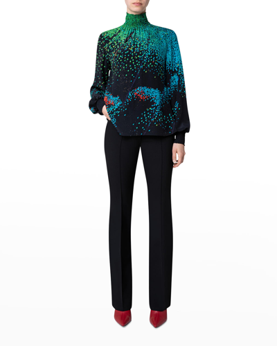 Shop Akris Punto Close-up Butterfly Wing-print Silk Blouse In Black-multicolor