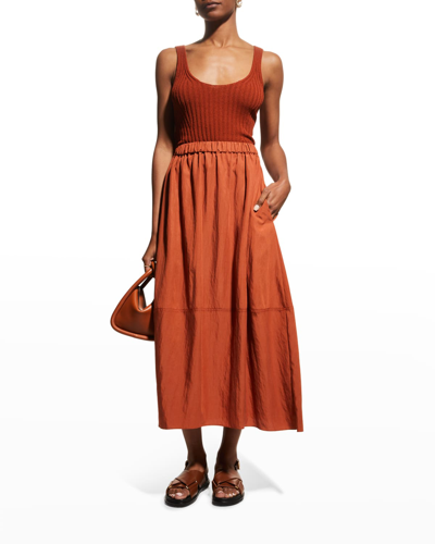 Shop Vince Tiered Pleated Maxi Skirt In Rust Amber