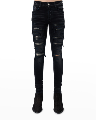Shop Amiri Men's Plaid Thrasher Skinny Jeans In Aged Black
