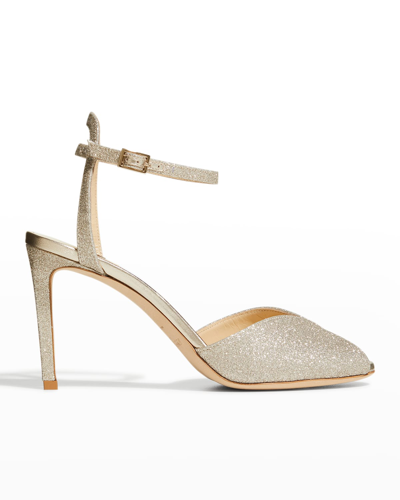 Shop Jimmy Choo Sacora Glitter Ankle-strap Sandals In Platinum Ice