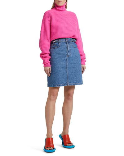 Shop Jw Anderson Chain Link Denim Mini Skirt In Light Blue