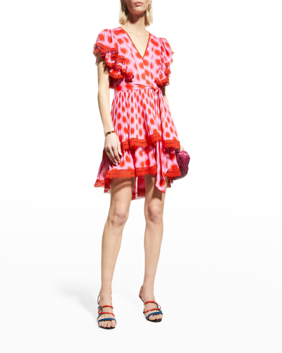 Shop Diane Von Furstenberg Pippa Ruffled Flutter-sleeve Mini Dress In Sun Medium Pink M