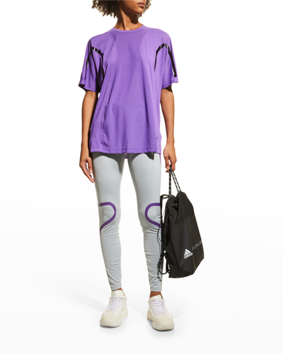 Shop Adidas By Stella Mccartney Truepace Contrast Stripe Tights In Clear Onix