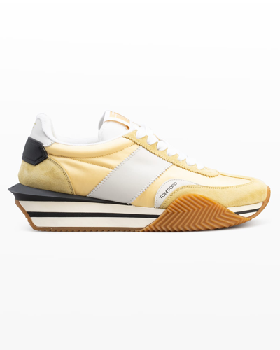Shop Tom Ford Men's James Colorblock Platform Low-top Sneakers In Pale Yellow