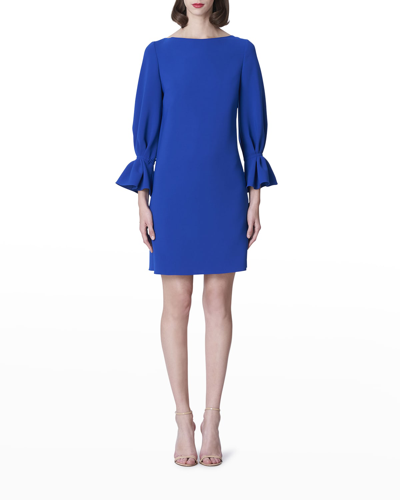 Shop Carolina Herrera Ruffle-cuff Shift Dress In Cobalt