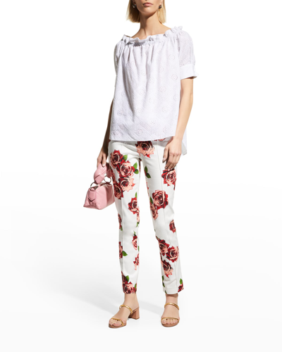 Shop Adam Lippes Rose Twill Ankle Cigarette Pants In Ivory Floral
