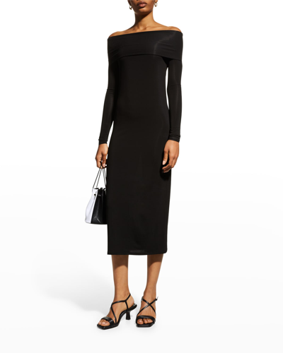Shop Loulou Studio Bicado Off-the-shoulder Midi Dress In Black