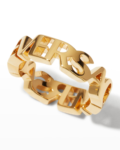 Shop Versace Logo Lettering Ring In  Gold