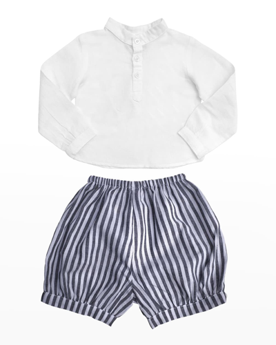 Shop Louelle Boy's French Collar Shirt In White