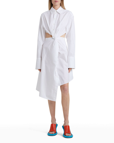 Shop Jw Anderson Twisted Cutout Midi Shirtdress In White