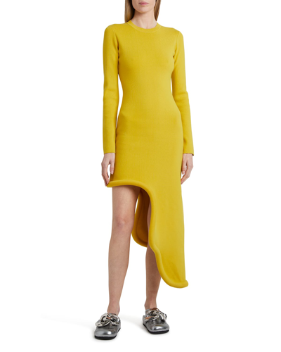 Shop Jw Anderson Bumper Long-sleeve Asymmetric Midi Dress In Yellow