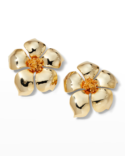 Shop Carolina Herrera Large Flower Clip-on Earrings In Gold