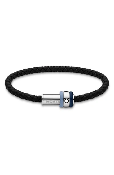 Shop Montblanc 1858 Ice Sea Braided Leather Bracelet In Blue