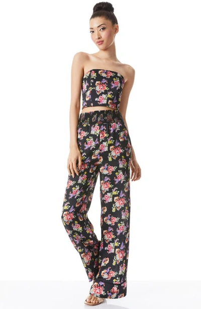 Shop Alice And Olivia Ceresi Floral Smocked Back Crop Top In Magnolia Floral Black