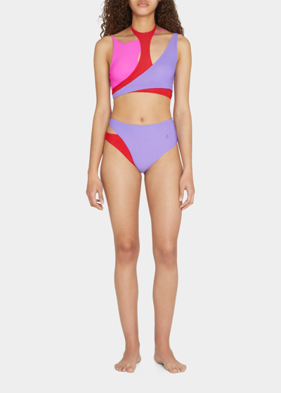 Shop Attico Layered Two-piece Bikini Set In Lavander Fuchsia