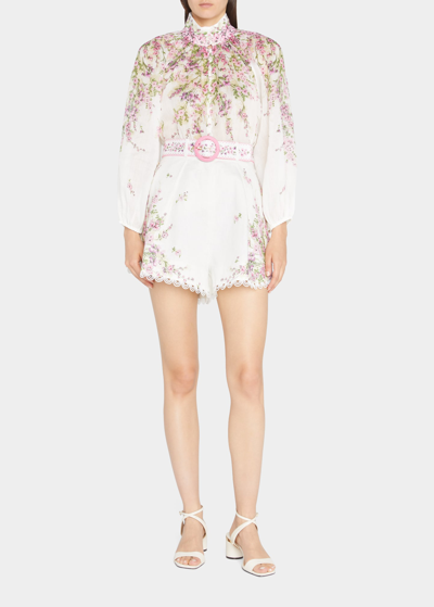 Shop Zimmermann Jude Floral High-neck Blouse In Mini Pink Floral