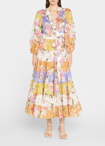 Shop Zimmermann Pattie Floral Tiered Wrap Dress In Spliced