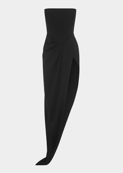 Shop Alex Perry Strapless Corset Draped Satin Gown In Black