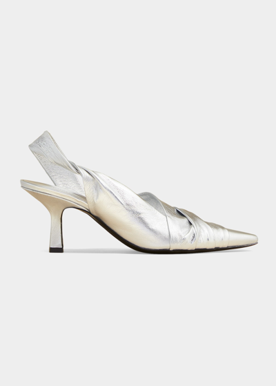 Shop Khaite Water Pleated Slingback Pumps In Silver