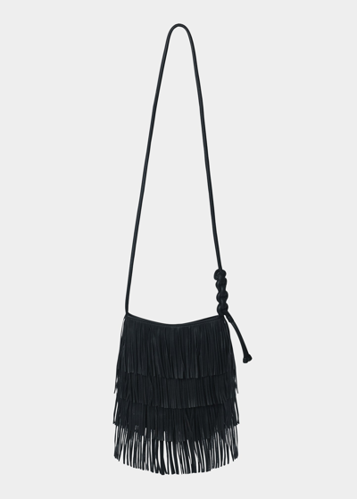 Shop Callista Fringe Leather Crossbody Bag In Black
