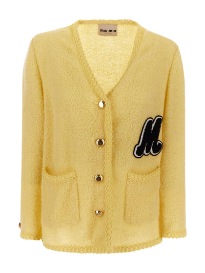Shop Miu Miu Knitwear Jacket In Yellow
