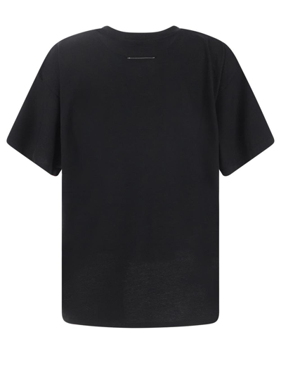Shop Mm6 Maison Margiela Black T-shirt With Embroidered Logo