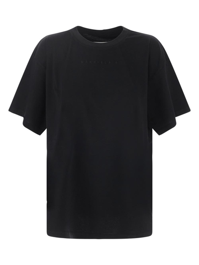 Shop Mm6 Maison Margiela Black T-shirt With Embroidered Logo