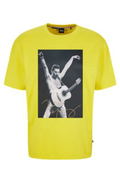 Shop Hugo Boss Interlock-cotton T-shirt With Exclusive Artwork In Yellow