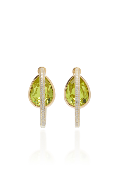 Shop Mounser Women's Exclusive Convertible Rhodium-plated Crystal Hoop Earrings In Green