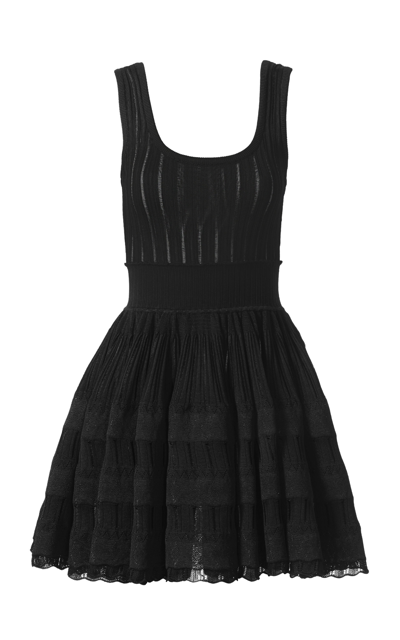 Shop Alaïa Knit Mini Skater Dress In Black