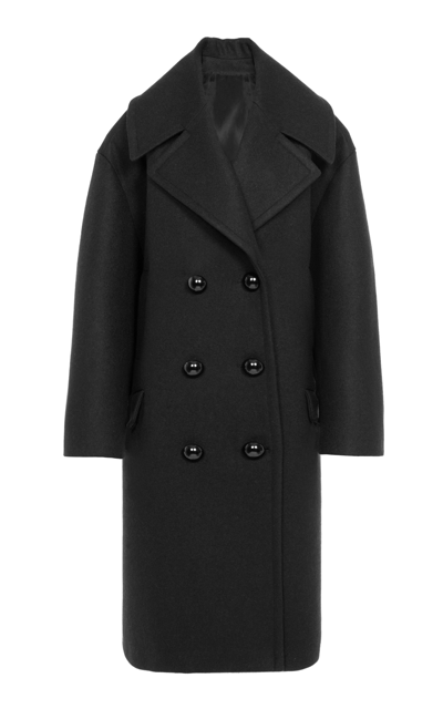 Shop Alaïa Maxi Wool Caban Coat In Black