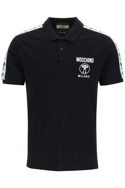 Shop Moschino Double Question Mark Piquet Polo Shirt In Black