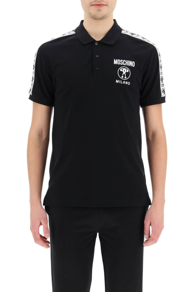 Shop Moschino Double Question Mark Piquet Polo Shirt In Black