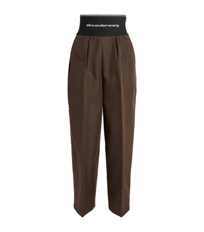 Shop Alexander Wang Logo Waistband Tailored Trousers In Brown
